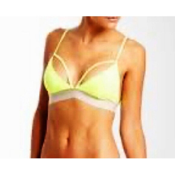 Cheap Monday X Strap Top Yellow Neon Bright Strappy Edgy Cutouts Bikini Bralette - Picture 2 of 9